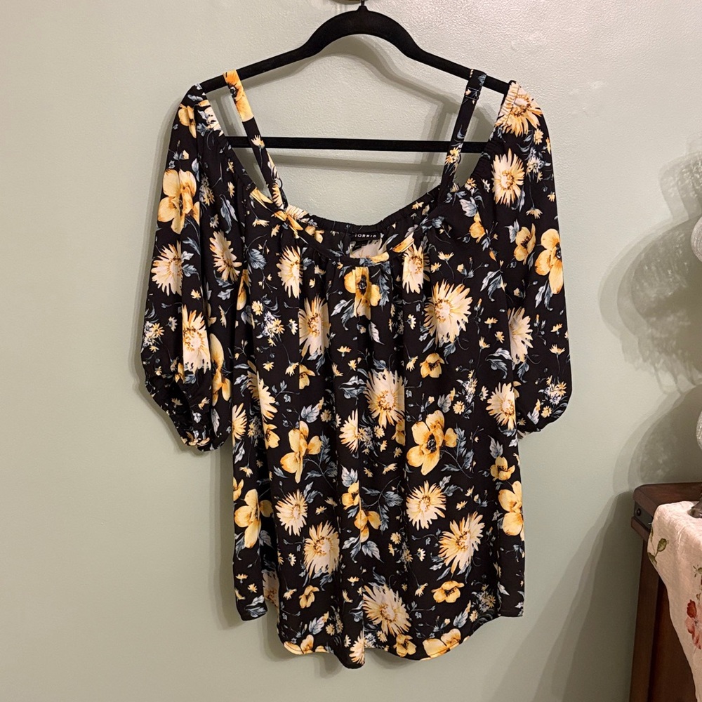 Torrid Black and Yellow Floral Blouse